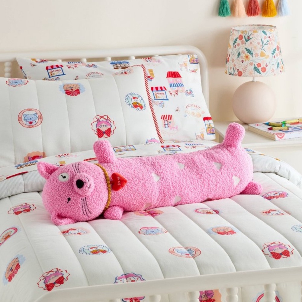 🩷Cat Kids' Long Weighted Plush Throw Pillow Pink - Pillowfort